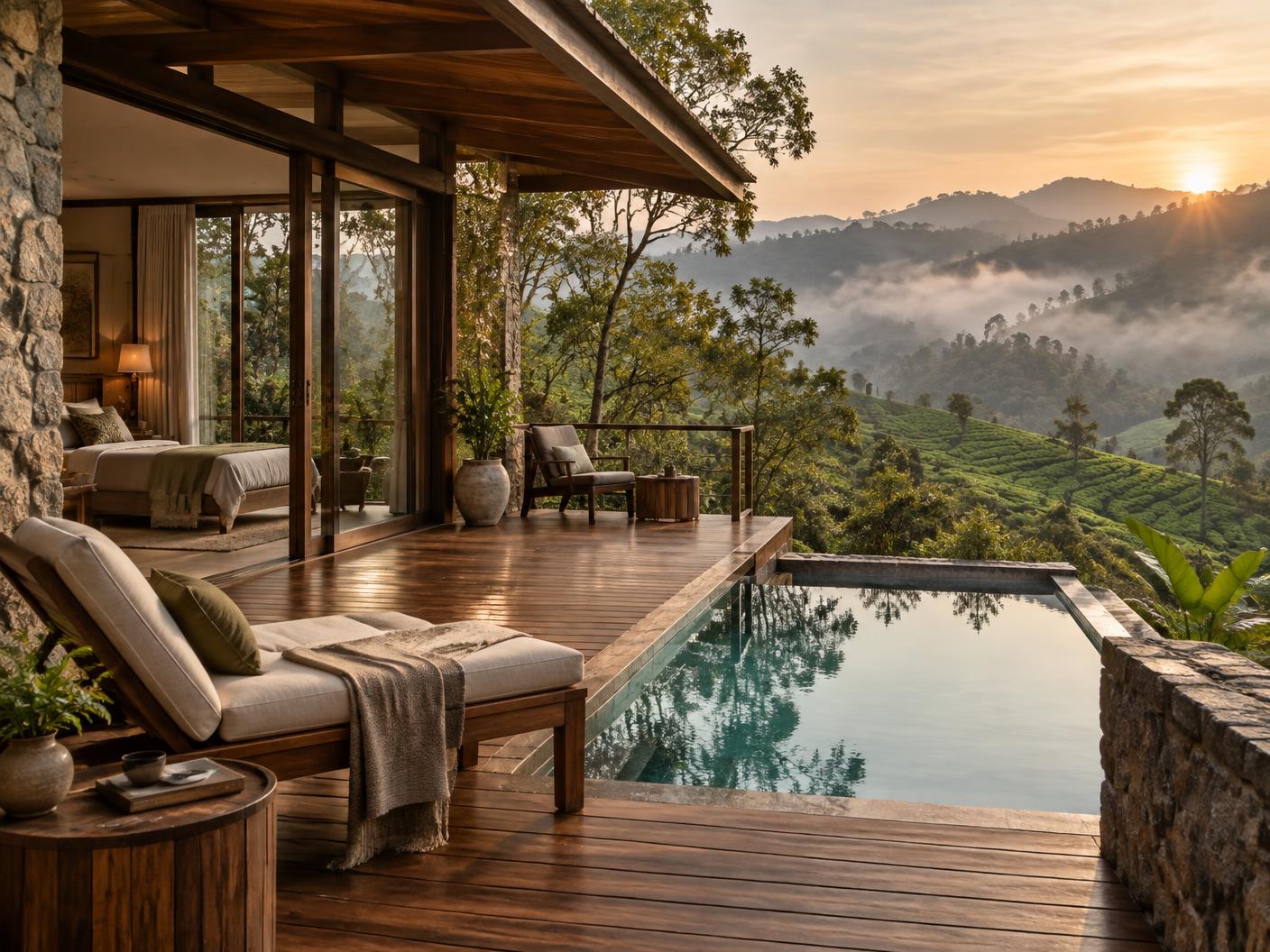 A peaceful eco-luxury retreat and infinity pool surrounded by forest