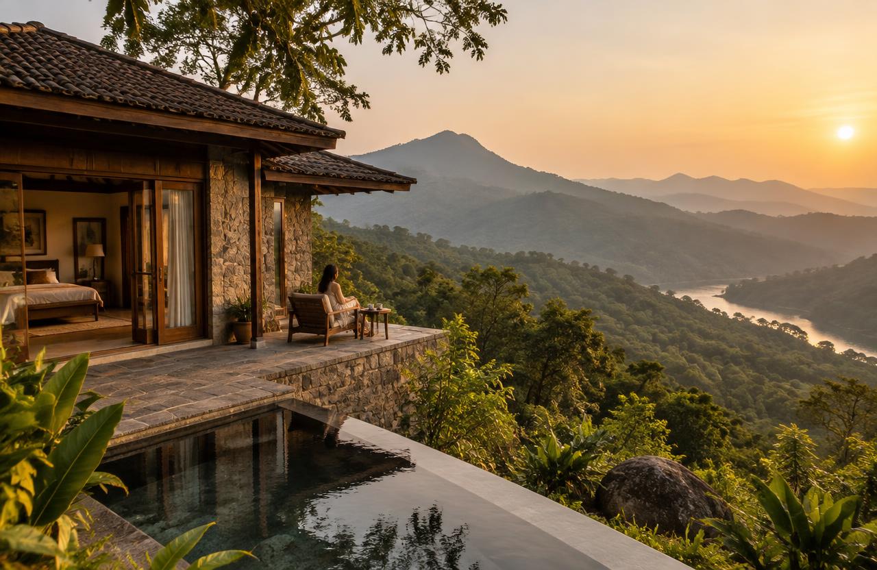 A serene eco-luxury villa overlooking the Western Ghats